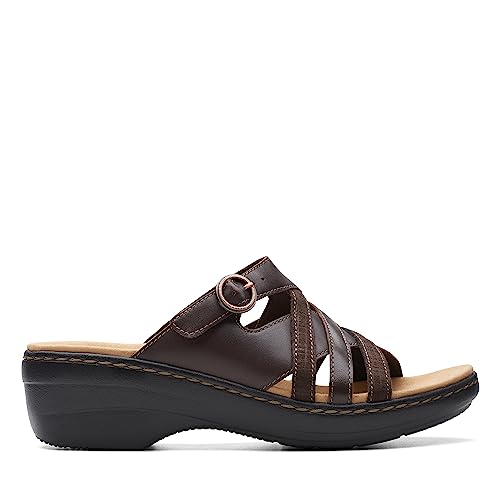 Sandalias deslizantes Clarks Merliah Holly para mujer en cuero negro cómodo