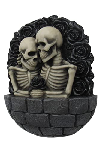 Dwk - Gothic Skeleton Lovers On Castle Walls Tower Couple Wall Hanger Surrounded By Black Roses Wall Sculpture Romantic Gothic Home Decor Door Accent -, 8-Inch #TOP2