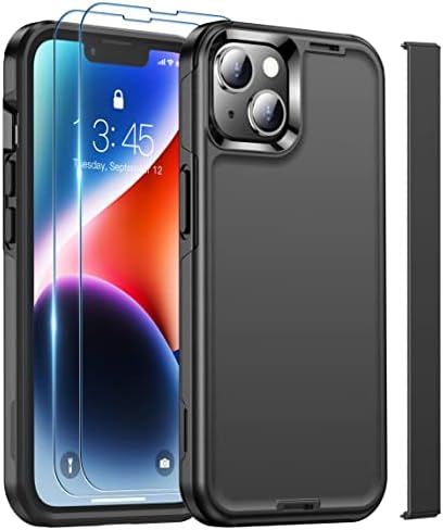 kurdene for iPhone 13 case [Military Grade Drop Protection] [Glass Screen Protector] Full-Body Heavy Duty Shockproof [Non-Slip] iPhone 13 Phone Case 6.1 inch for Sports-Black