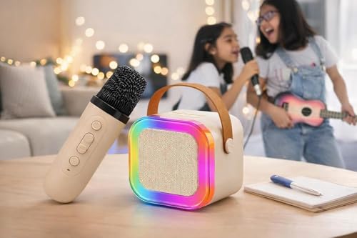 Image of CscyyAmz Rechargeable Karaoke Mic with Speaker for Singing | Wireless Mini Portable Bluetooth Speaker with Microphone & LED Lights | Birthday Gift for Kids Musical Toys for Boys, Girls and Adults