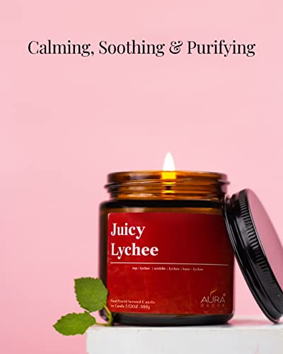 Image of AuraDecor Scented Jar Candle | Handpoured Soy Wax Candle with Long Lasting Burn Time | Premium Amber Jar Aromatherapy Candle | Ideal Gift for Home & Decor (Large, Juicy Lychee)