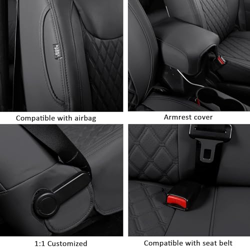 Image of GIANT PANDA Jeep Wrangler 2 Door JK 2013-2017 Full Set Car Seat Covers for Sport Sahara Rubicon Freedom Willys Wheeler, Customized Faux Leather - (Black)