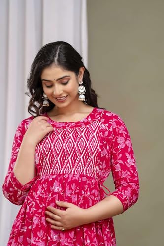 Image of Maternity Feeding Kurtis for Women Cotton - Zip Access Nursing Dress | Comfortable Pregnancy Wear | Stylish Feeding Kurti | Soft Cotton Maternity Dresses for Womens