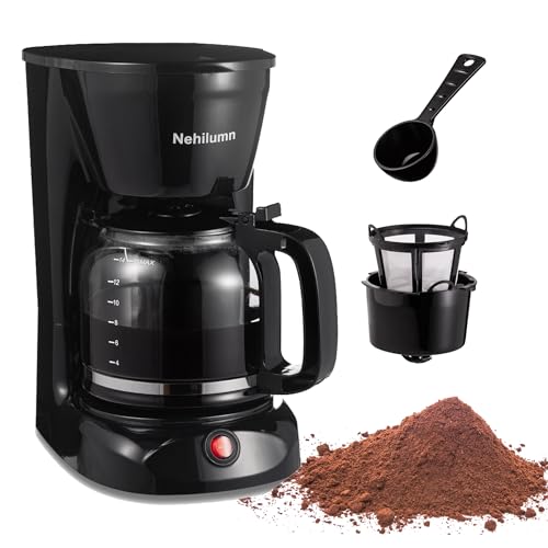 Image of Nehilumn 12 Cup Drip Coffee Maker Machine, Coffee Pot Machine Permanent Coffee Filter,1.8L Glass Carafe Electric Coffee Maker,950W Black