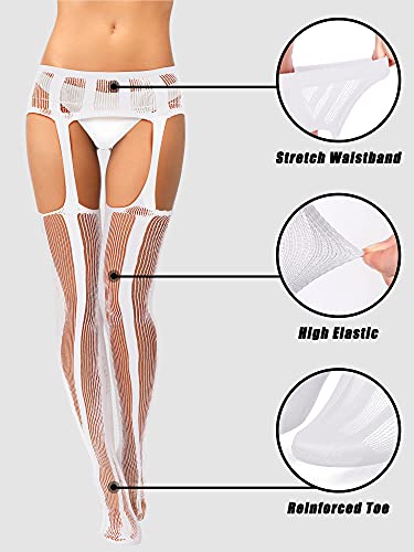 Image of Skylety 6 Pairs Fishnet Stockings for Women Plus Size Thigh-high Tights Stockings Suspender Pantyhose Garter Belts