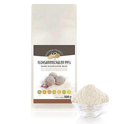 Flohsamenschalen Pulver 99 % 500g | Psyllium Pulver| fein gemahlen |ohne Zusätze | glutenfrei |geprüfte Qualität | Backzutat| Golden Peanut
