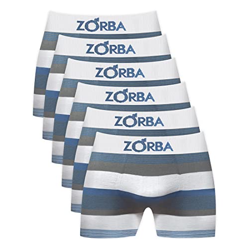 Kit com 06 Cuecas Zorba Boxer Listrada 847 Branco – P