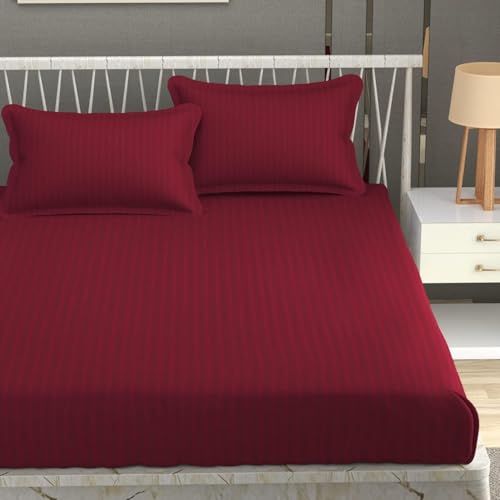 Image of Satan Stripped 1 Double bedsheet 90 * 100 with 2 Pillow Cover 17 * 27,Breathable Wrinklefree hot mehrron Colour luxrious Bedding Set
