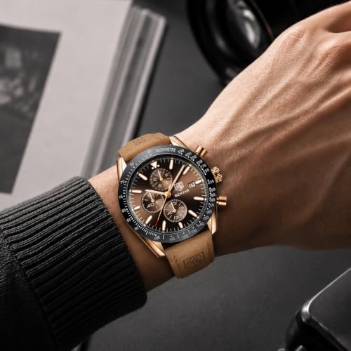 Image of BENYAR Mens Watches Quartz Movement Chronograph Leather Strap Fashion Business Sport Design 30M Waterproof Scratch Resistant Elegant Gifts for Men