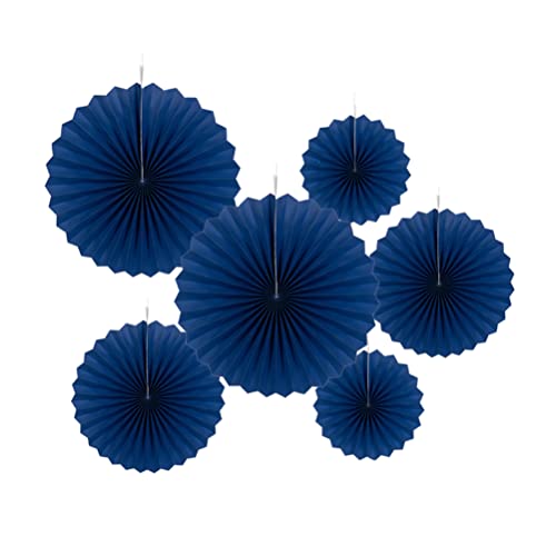 Image of MOWO Royal Blue Paper Fans Wall Hanging Decoration, 6pc | Background Ceiling Hanging Decoration, 4th July Independence Day, birthday graduation wedding retirement party decoration