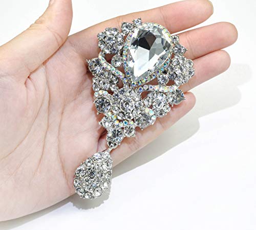 Gyn&Joy Women's Austrian Crystal Silver-Tone Bouquet Flower Teardrop Large Gorgeous Brooch Pin Bz062 #TOP6