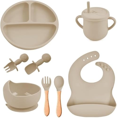 Kit Introdução Alimentar Bebê 8 Peças de Silicone e Sem Pontas para Iniciação de Alimentos Livre de
