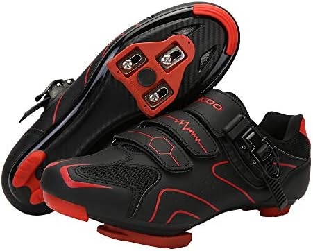 Unisex Cycling Shoes Compatible with pelaton Indoor Road Bike Riding Shoes for Men and Women Delta Cleats Clip Outdoor Pedal, (Black-red, M7.5)
