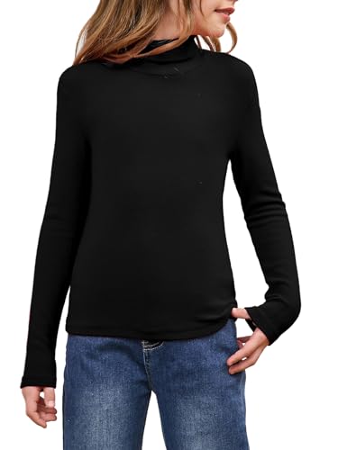 Milumia Girl's Casual Rib Knit Mock Turtle Neck Tee Long Sleeve Fitted T Shirt Tops