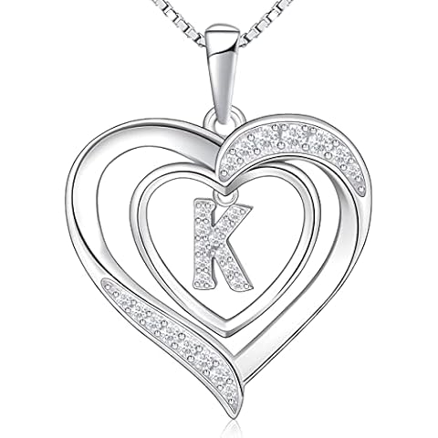 RIVIKO Heart Initial Necklace for Women, 925 Sterling Silver Dainty Letter Pendant Necklaces, Sterling Silver, Cubic Zirconia Cover