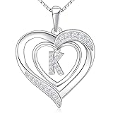 RIVIKO Heart Initial Necklace for Women, 925 Sterling Silver Dainty Letter K Pendant Necklaces, Pers