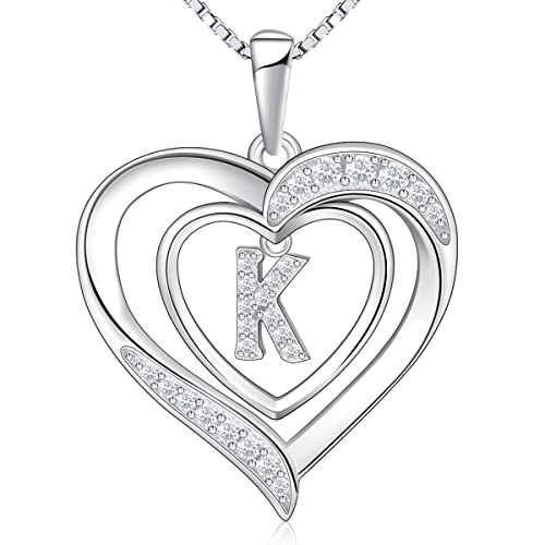 RIVIKO Heart Initial Necklace for Women, 925 Sterling Silver Letter Pendant,Personalized Charm Alphabet Jewelry Valentines Mother's Day Anniversary Christmas Birthday Gifts for Women Her Mom Wife