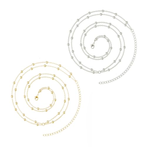 ZWWOGE 2 Pcs Chaîne de ventre dorée et argent pour femme, chaine acier inoxydable femme, chaine de taille, ceinture chaine dorée, Chaîne de bikini, Chaîne de corps, Bijou de plage d'été réglable