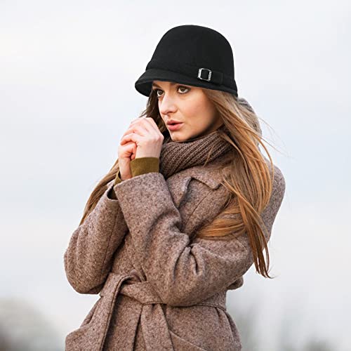 Juiterchy Winter Cloche 100% Wool Bucket Hat For Women Elegant Dress 1920S Vintage Fedora Hats Church Derby Party Fashion thumb #6