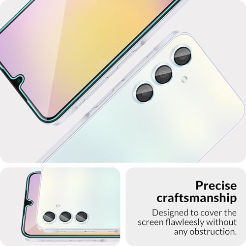 Image of ArmourPro Military-Grade Tempered Glass Compatible with Samsung Galaxy A25 5G (6.5 Inch) with Blue Camera Ring Protector & Installation Kit | Edge to Edge Coverage
