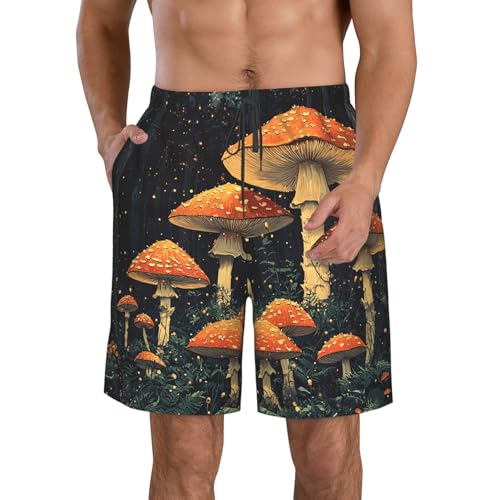 Men's Swim Trunks Beach Board Shorts Swimwear Bathing Suits - Mushroom Jungle Retro Art