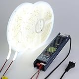 BENLUN 24V COB LED Strip Light Outdoor Waterproof 65.6ft (2 Rolls of 32.8ft), 6000K Cool White 11W/M 312LEDs/M CRI 93 LED Tape Light with Power Supply for Bedroom Courtyard Living Room Ceiling