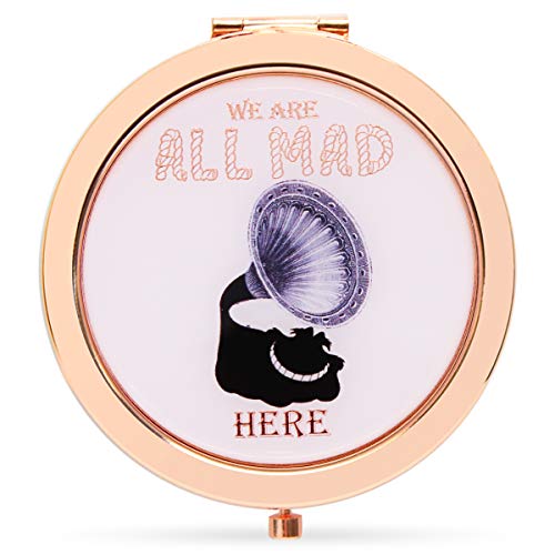 Onederful Women Girls Gifts,Retro Art Alice Rose Gold Travel Compact Pocket Makeup Mirror Birthday Christmas Graduation Gift Ideas for Women Girls Daughter Niece,Present for Her(Here)