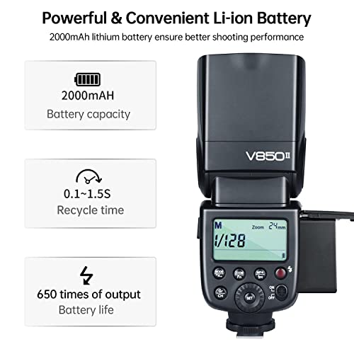 Godox V850Ii Gn60 2.4G 1/8000S High-Speed Sync Camera Flash With 2000Mah Li-Ion Battery，1.5S Recycle Time Compatible For Canon,Nikon,Pentax,Olympus,Fuji, Etc. For Wedding Portrait Studio Photography #TOP4