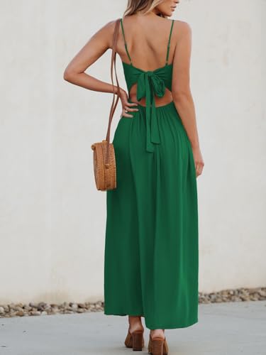 Image of CUPSHE Women Casual Dress Beach Sleeveless V Neck Summer Cutout Spaghetti Straps Formal Maxi Sun Dresses
