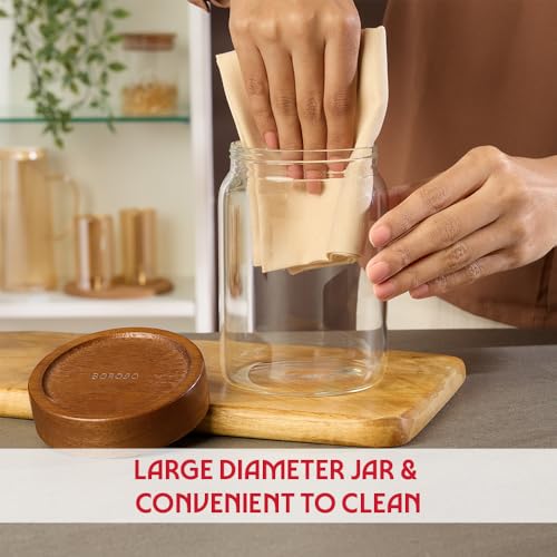 Image of Borosil Glass Jar with Acacia Wood Lid | Borosilicate Glass Storage Jar for Dry Fruits, Spices & Snacks | Airtight Glass Container for Kitchen & Pantry (Tallwood, 900ml)