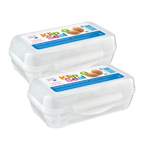 HOMESHOPA Pack 2 Eggs Storage Box 8 Grid, BPA Free Plastic, Multipurpose Shockproof Tray Eggs Dispenser Holder, Sturdy Carrier Container Egg Boxes with Lid, Portable Stackable Refrigerator Safe