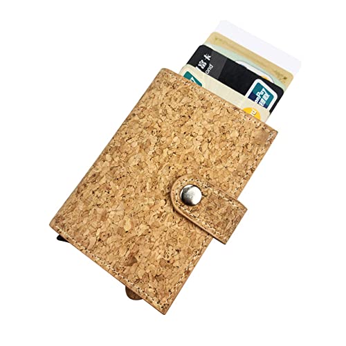 Image of HONB RFID Credit Card Holder, Slim Genuine Leather Wallet for Travel, Pop Up Wallet for Men, Cork Brown, Cork Grain Wallet