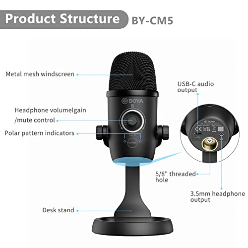 Boya By-Cm5 Usb Podcast Microphone For Pc Mini Gaming Computer Microphone Mic For Studio Asmr Recording Cardioid & Omnidirectional Pickup Patterns Plug & Play Desktop Microphone #TOP3