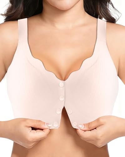 Tupaba Wireless Front Closure Bras for Women, Mastectomy & Post Surgery Bra, No Underwire Seamless Full Coverage with Support, Comfortable Bralettes for Older Women Skin