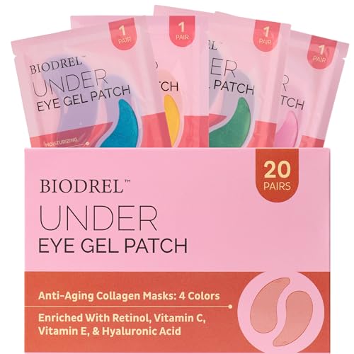 BIODREL- Under Eye Patches (20 Pairs) for Dark Circles, Puffy Eyes, Wrinkles, Eye Bags Treatment - Collagen Mask for Men & Women with Retinol, Vitamin C - Cooling Eye Gel Pads - Puffiness Care Masks