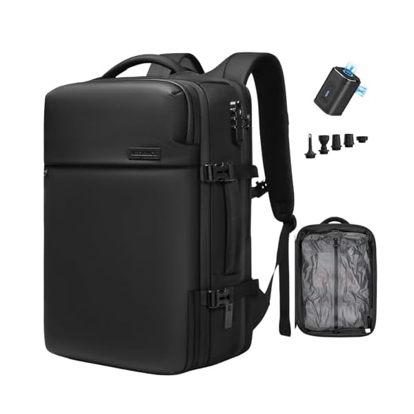 Vacuum Travel Backpack, 70L Expandable Air Vacuum Backpack for Travel, Vacpack Travel Vacuum Bags with Pump, TSA Lock, USB Charging Port, Waterproof