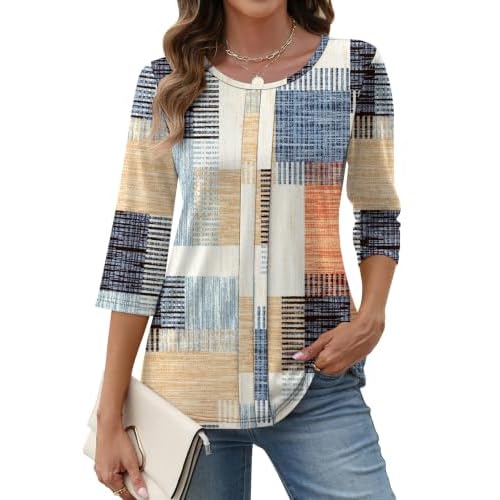 LOMON 3/4 Length Sleeve Womens Tops Casual Crewnec