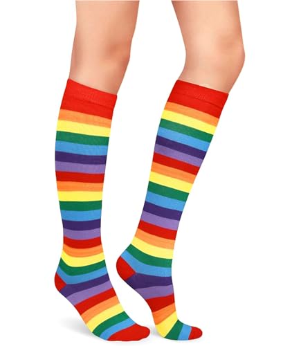 Image of Striped Knee High Socks for Women Outdoor Sport Athletic Stripe Casual Tube Socks