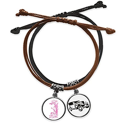 Bracelet fleur de lotus en cuir véritable tressé avec chaîne de main minibus ajustable