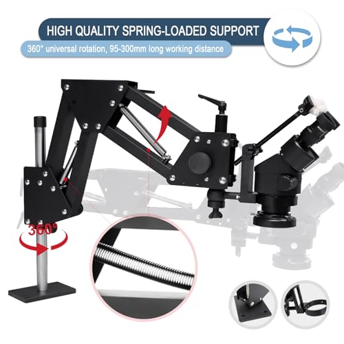 Image of Jewelry Microscope, 7X-45X Magnification with Multi-Directional Spring Stand, 56-LED Ring Light, 0.5X Barlow Lens, for Jewelry Engraving Setting Making