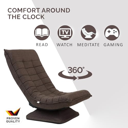 Image of Kawachi Folding Swivel Chair Leisure Lounge Sofa 360 Degree Rotation Adjustable Recliner Floor Chair Brown