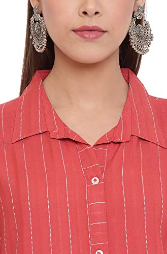 Image of Janasya Women's Orange Rayon Kurta with Pocket
