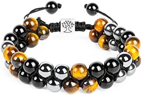 SIBOST Triple Protection Bracelet,Tiger's Eye,Obsidian,Hematite for Protection,Bring Luck and Happiness, 8mm Handmade Crystal Healing bracelet for Women Men