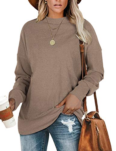 Geifa Womens Sweatshirts for Leggings Fall Sweaters Oversized Tops Brown S