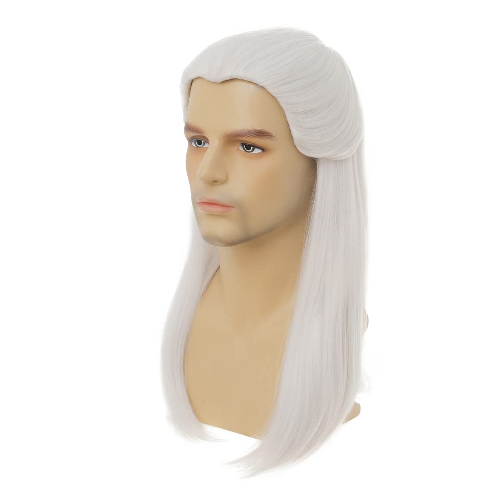 White Straight Wigs for Men Long White Male Hair Halloween Cosplay Anime Wigs