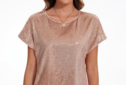 Image of Women's Crewneck Sequin Shift Dress Short Sleeve Casual Holiday Sparkly Party Dress