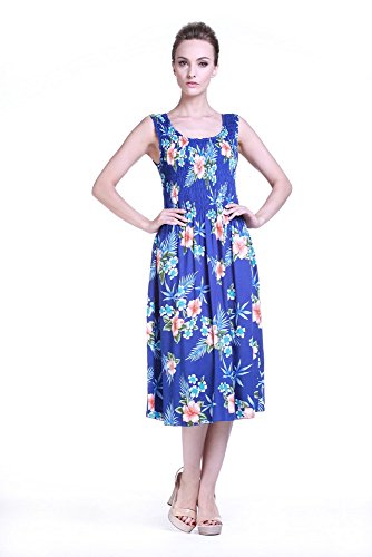 Image of Matchable Family Hawaiian Luau Men Women Girl Boy Clothes in Hibiscus Blue
