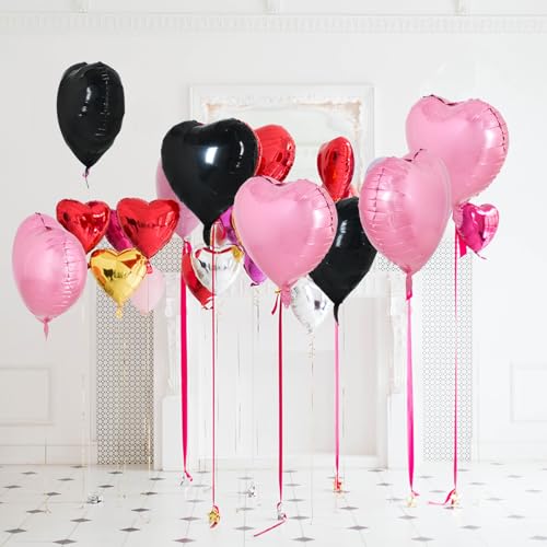 TONIFUL 30 Pcs Pink Black Heart Balloons 18 Inch Heart Shape Foil Balloon by TONIFUL - Used condition - Image 5