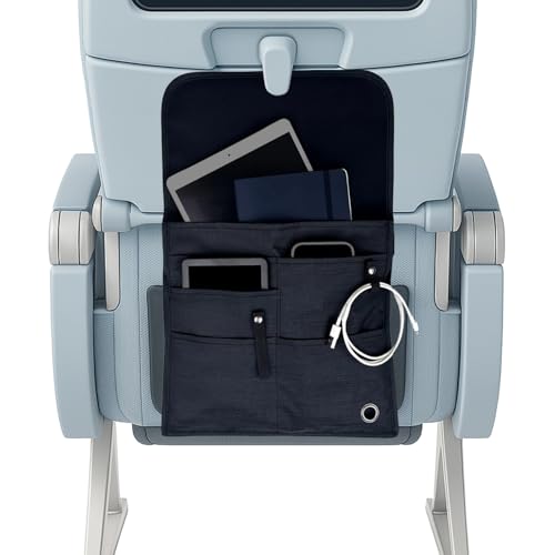 SO~MINE Airplane Pocket Organizer | Tray Table Cover | In Flight Seat Back Organizer Bag | Commuter Essential Travel Bag | Media Pouch For Flying | Travel Gift | Attaches To Luggage (Black)
