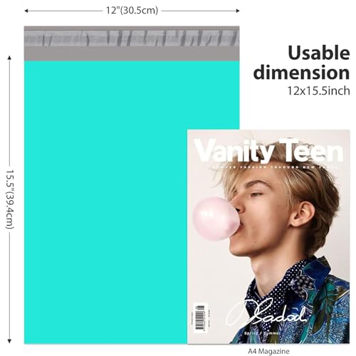 Image of Fuxury Poly Mailers 12x15.5 inch 200pcs,Durable Shipping Bags for Clothing,Teal | Tear-resistant Shipping Envelopes,Self Sealing Mailing Packaging Bag,Waterpoof Polymailers For Business,Boutique & Online